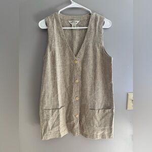 Orvis Hemp/Yak V-Neck Button Front Vest Womens SZ 8 Beige Boho Lagenlook Fall